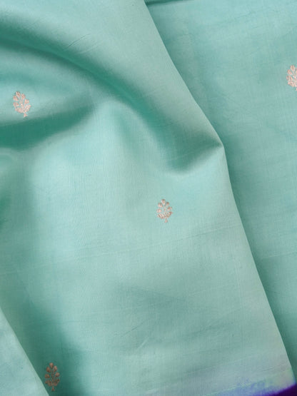 Handloom Banarasi Pure Katan Silk Kadwa Saree in Mint with Nandi Motif - Khinkhwab