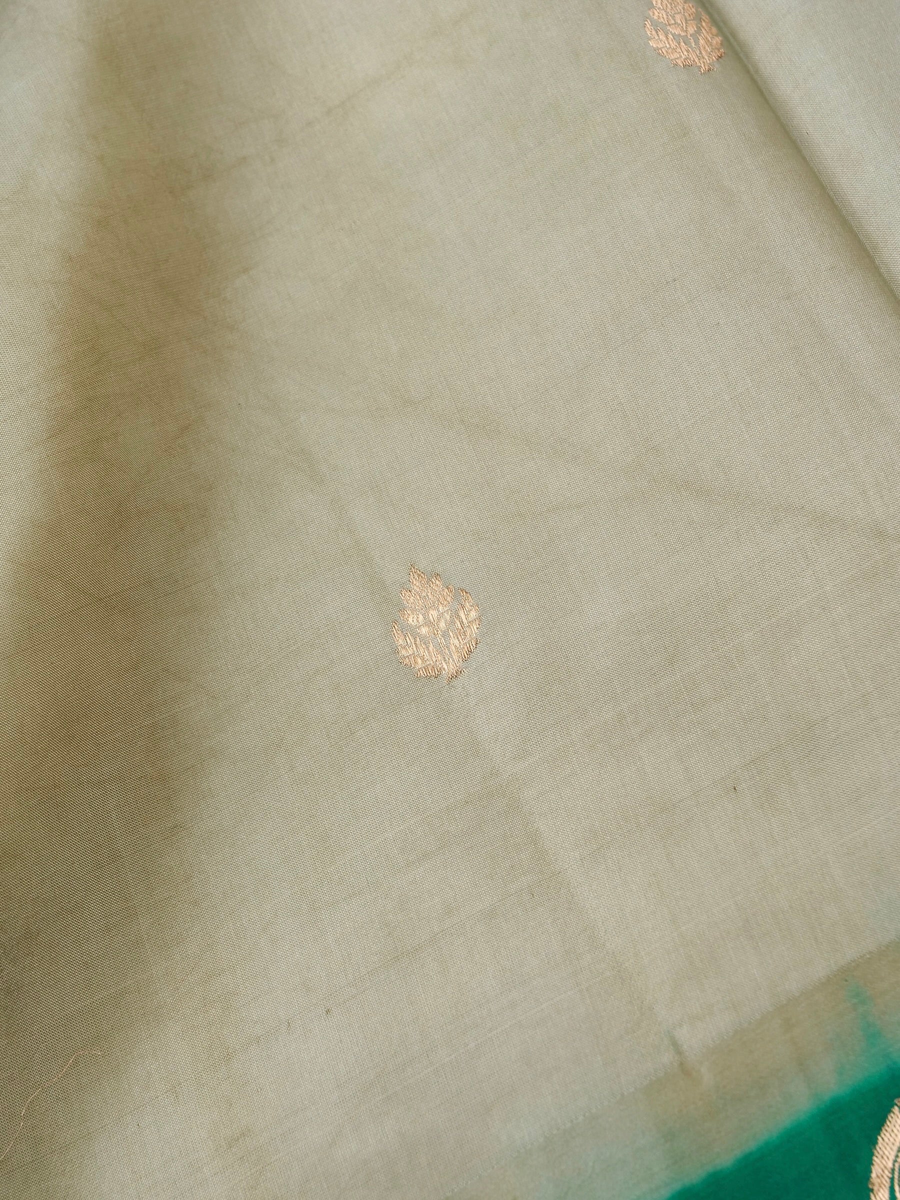 Handloom Banarasi Pure Katan Silk Kadwa Saree in Khaki with Standing Nandi - Khinkhwab