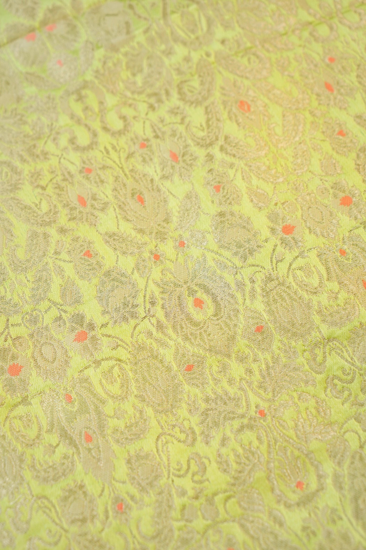 Banarasi Pure Kinkhab Silk Brocade Fabric in Lime Green - Khinkhwab