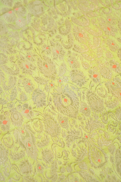 Banarasi Pure Kinkhab Silk Brocade Fabric in Lime Green - Khinkhwab