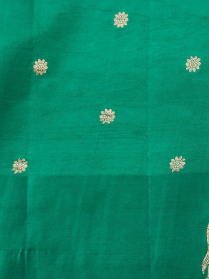 Handloom Banarasi Pure Katan Silk Kadwa Saree in Khaki with Standing Nandi - Khinkhwab
