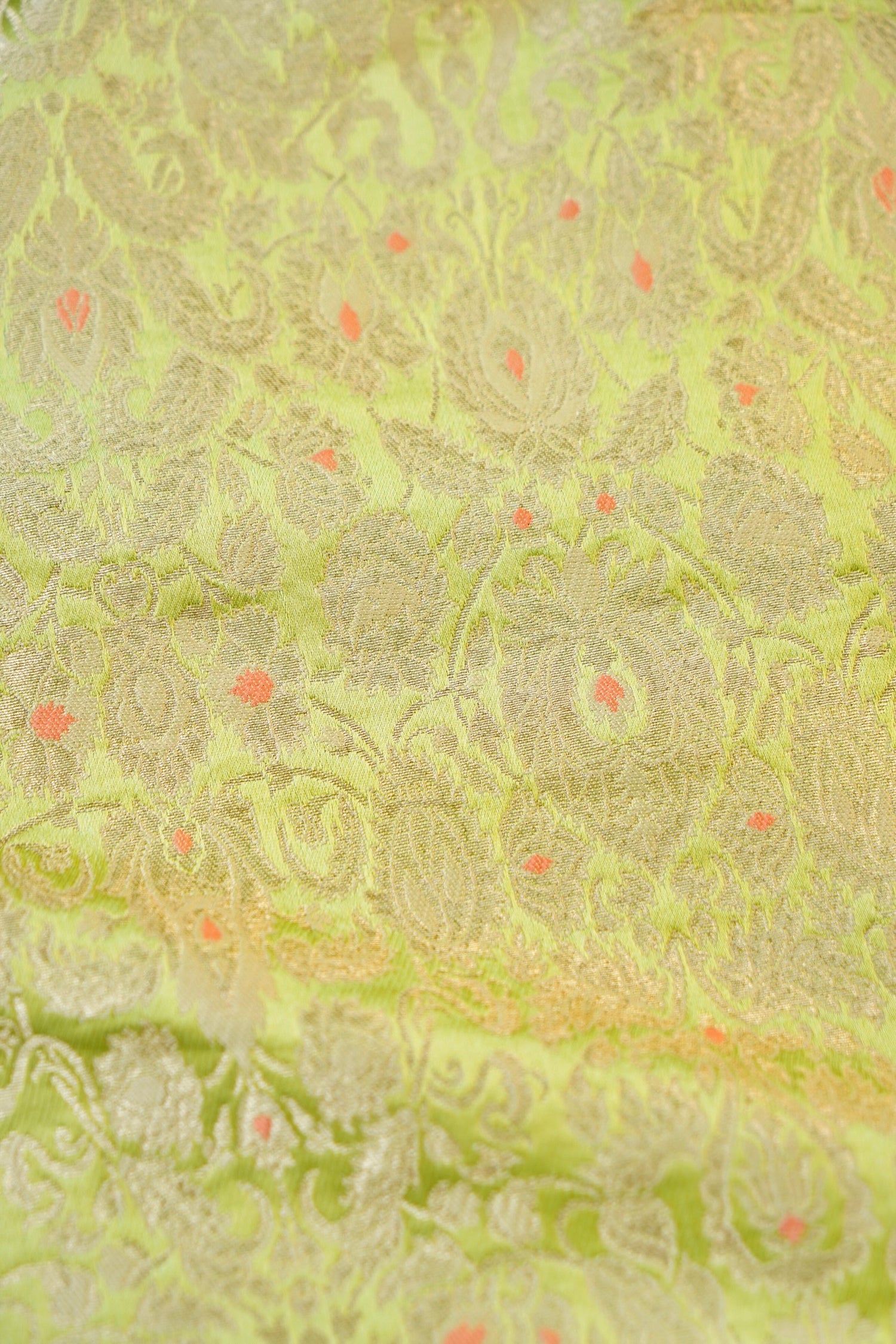 Banarasi Pure Kinkhab Silk Brocade Fabric in Lime Green - Khinkhwab
