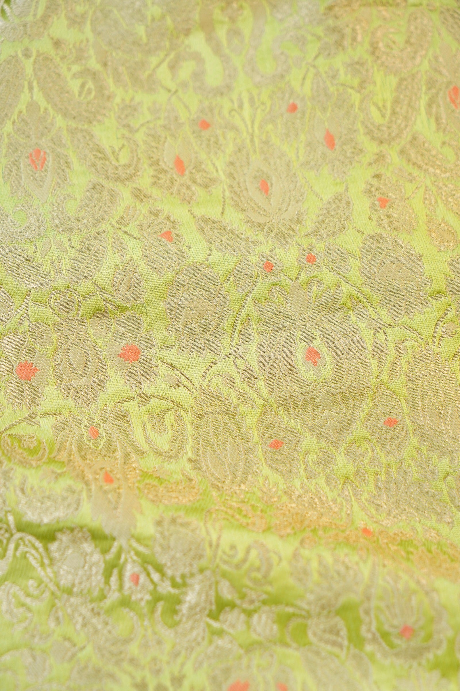 Banarasi Pure Kinkhab Silk Brocade Fabric in Lime Green - Khinkhwab