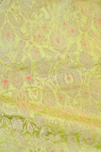 Banarasi Pure Kinkhab Silk Brocade Fabric in Lime Green - Khinkhwab