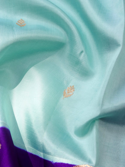 Handloom Banarasi Pure Katan Silk Ice Blue Kadwa Saree with Nandi &amp; Calf - Khinkhwab