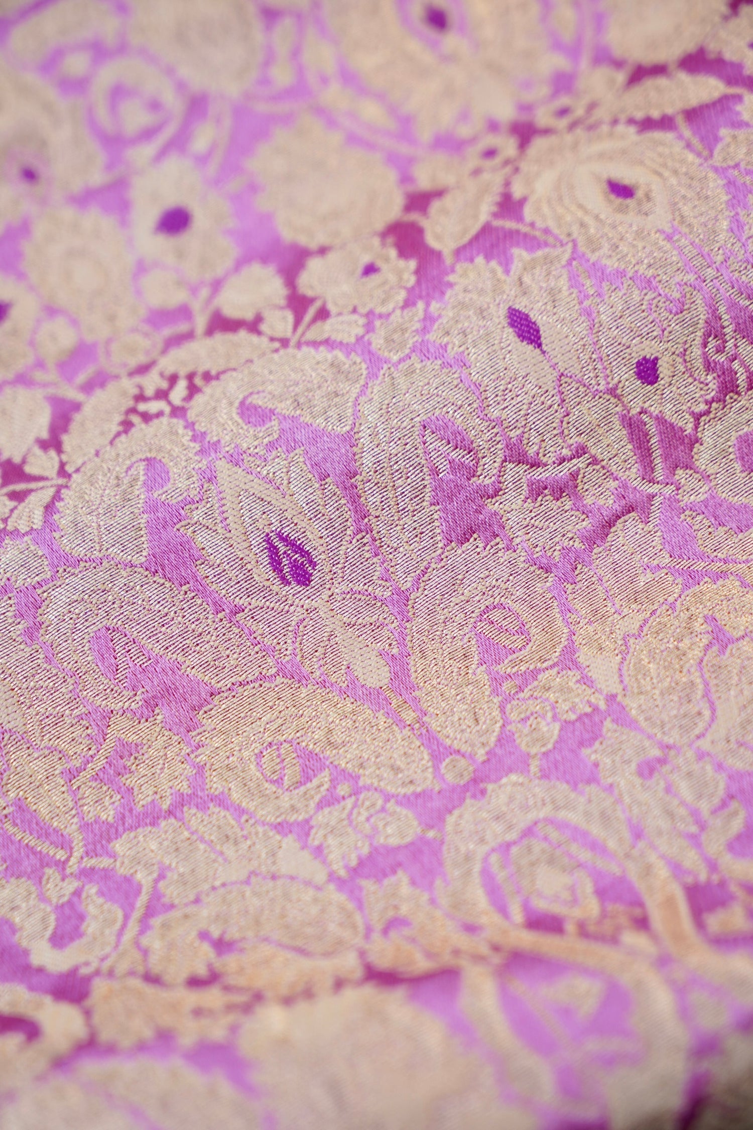 Banarasi Pure Kinkhab Silk Brocade Fabric in Lavender - Khinkhwab