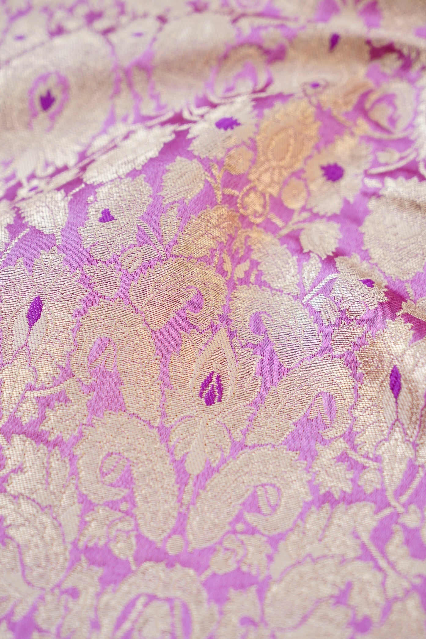 Banarasi Pure Kinkhab Silk Brocade Fabric in Lavender - Khinkhwab