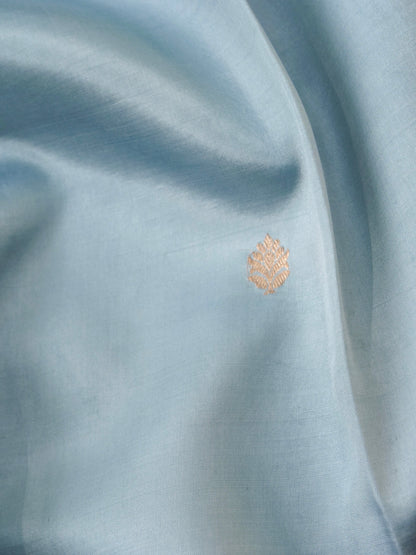 Handloom Banarasi Pure Katan Silk Kadwa Saree in Ice Blue with Seated Nandi Motif - Khinkhwab