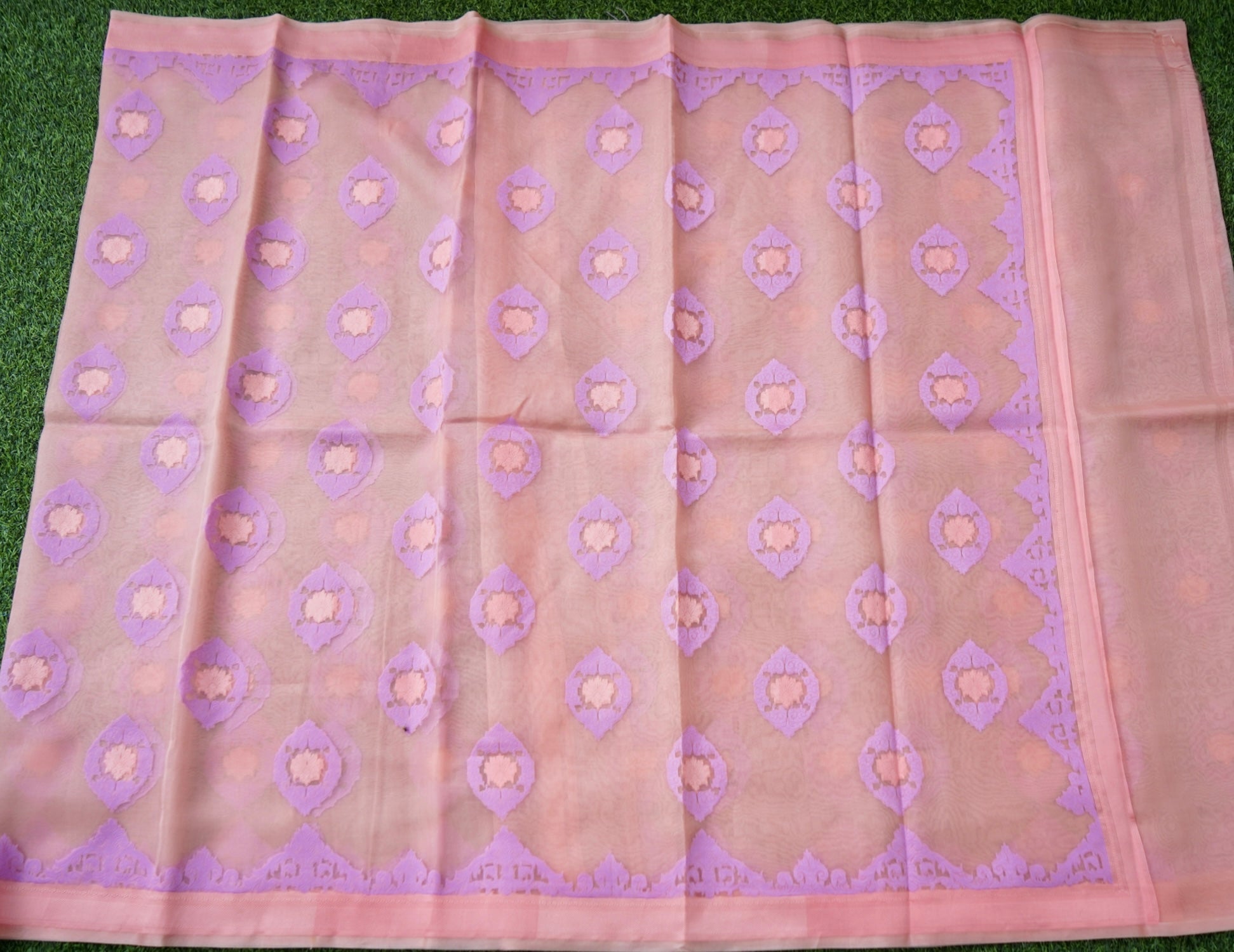 Handwoven Banarasi Organza Silk Kadwa Saree in Blush Pink- Soglia