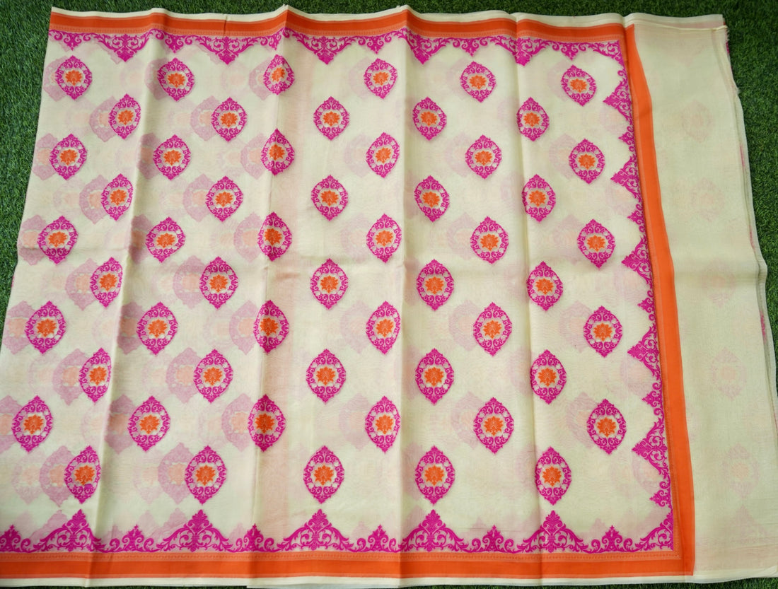 Handwoven Banarasi Organza Silk Kadwa Saree in Pista Cream - Soglia