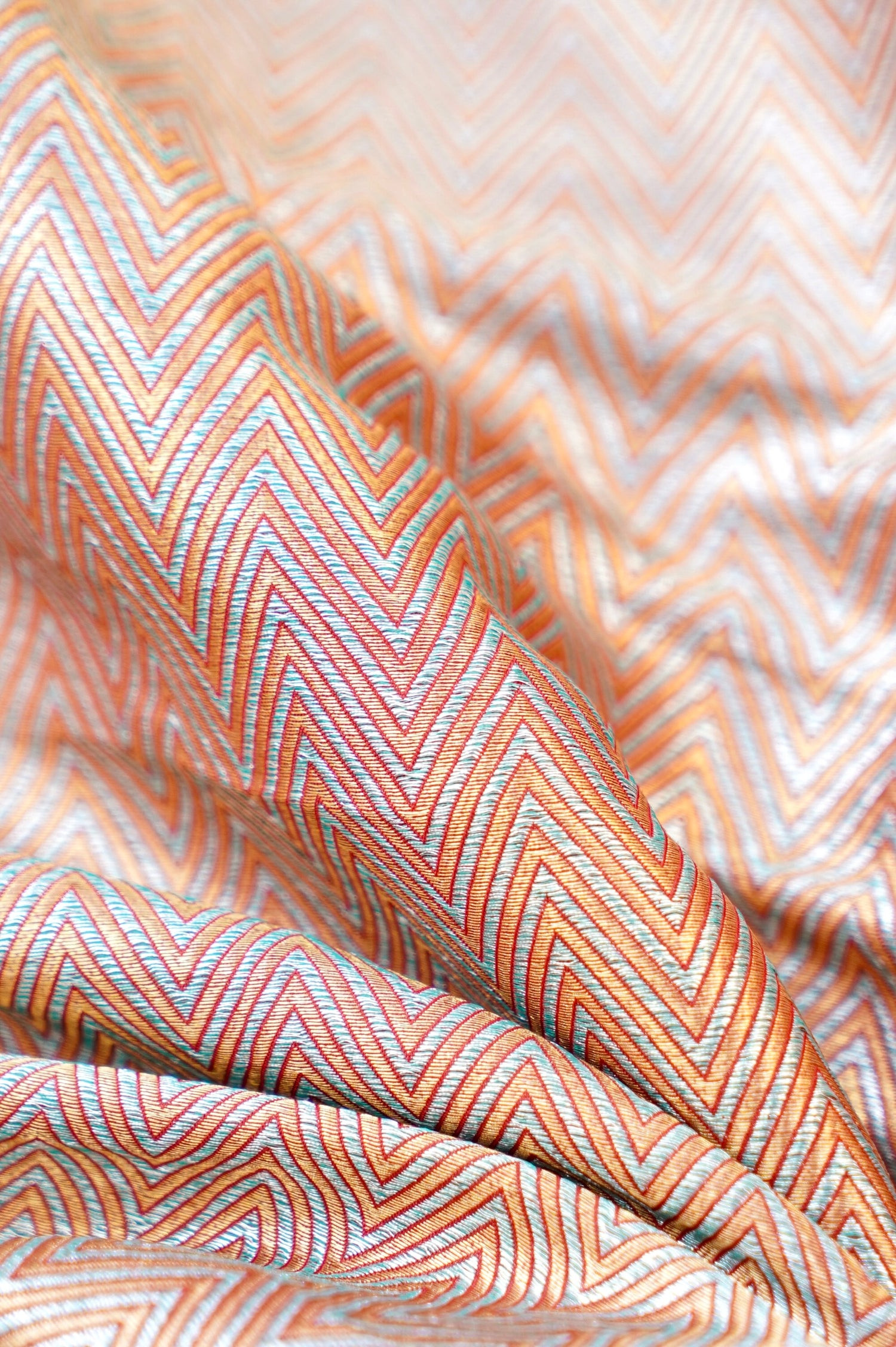 Handloom Banarasi Pure Silk Brocade Fabric in Chevron Weave - Khinkhwab