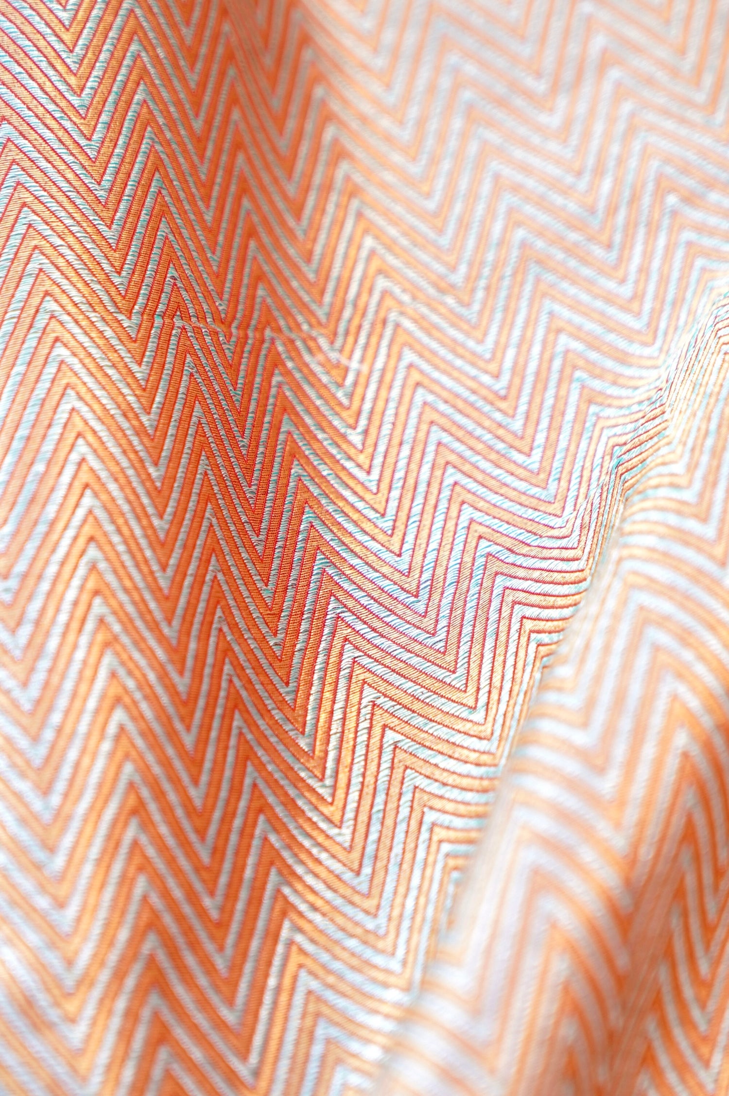 Handloom Banarasi Pure Silk Brocade Fabric in Chevron Weave - Khinkhwab