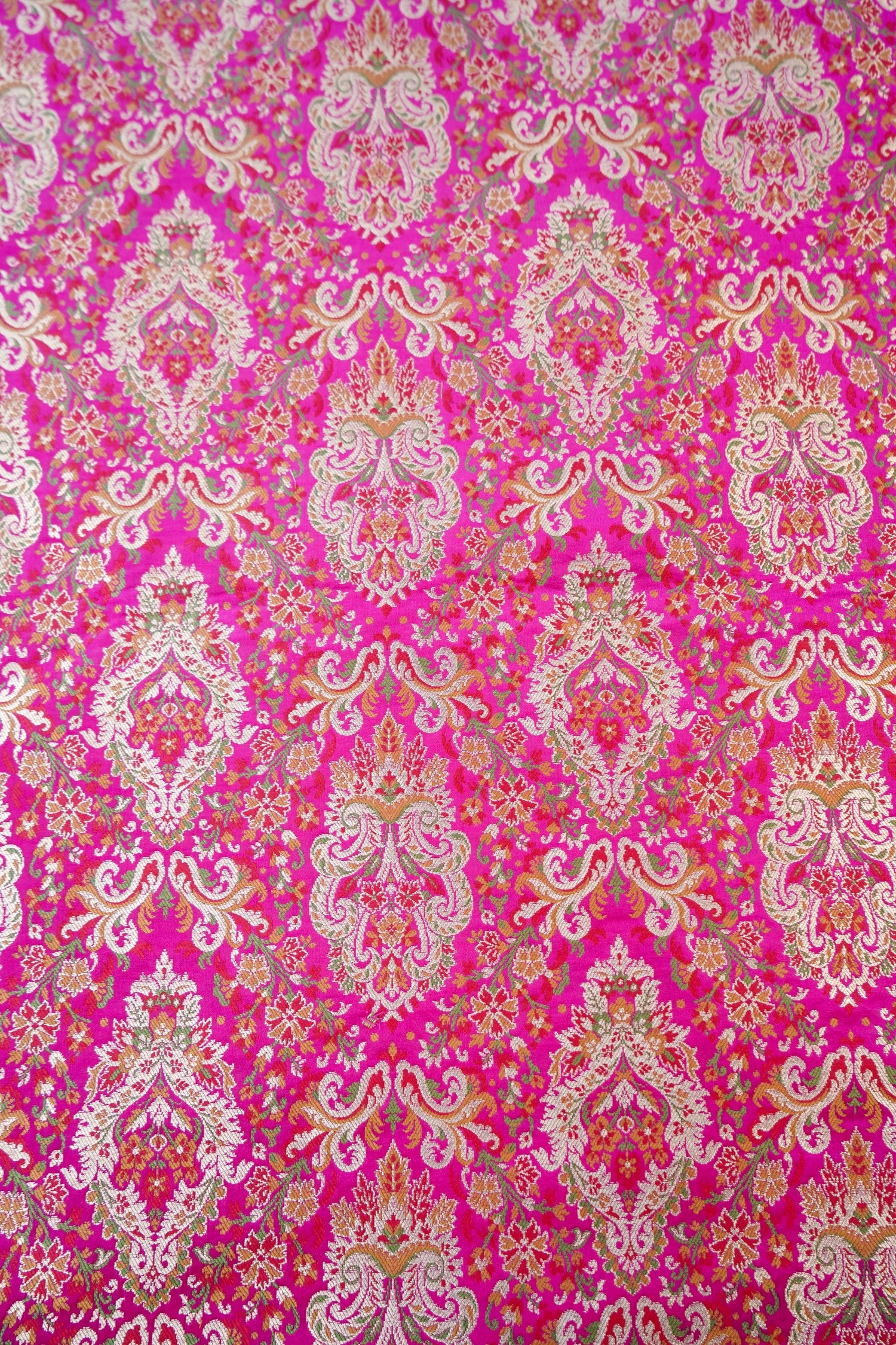 Banarasi Pure Kinkhab Silk Brocade Fabric in Magenta with Multicolour Meenakari - Khinkhwab