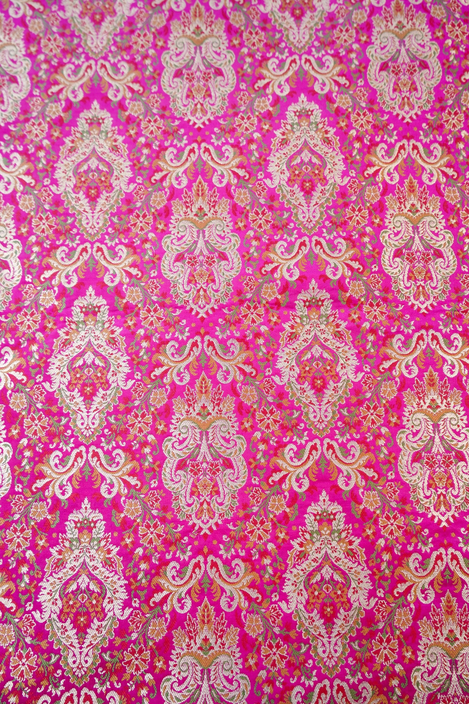 Banarasi Pure Kinkhab Silk Brocade Fabric in Magenta with Multicolour Meenakari - Khinkhwab