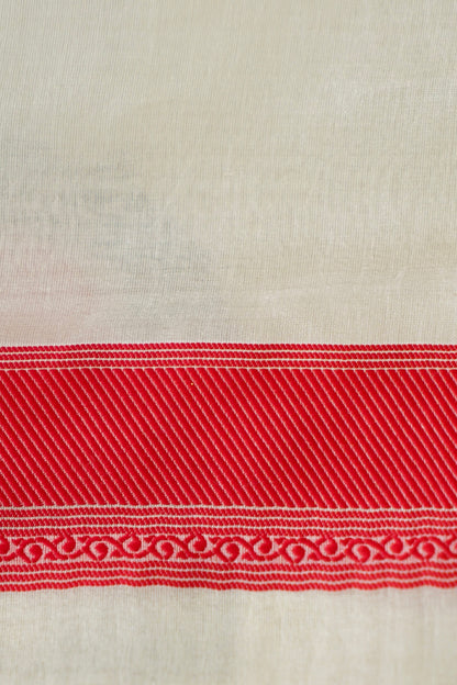 Handwoven Banarasi Organza Silk Kadwa Saree in Ivory- Soglia