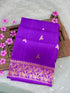 Handloom Banarasi Pure Katan Silk Kadwa Saree in Purple with Parrot Butis - Khinkhwab
