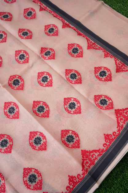 Handwoven Banarasi Organza Silk Kadwa Saree in Blush Peach- Soglia