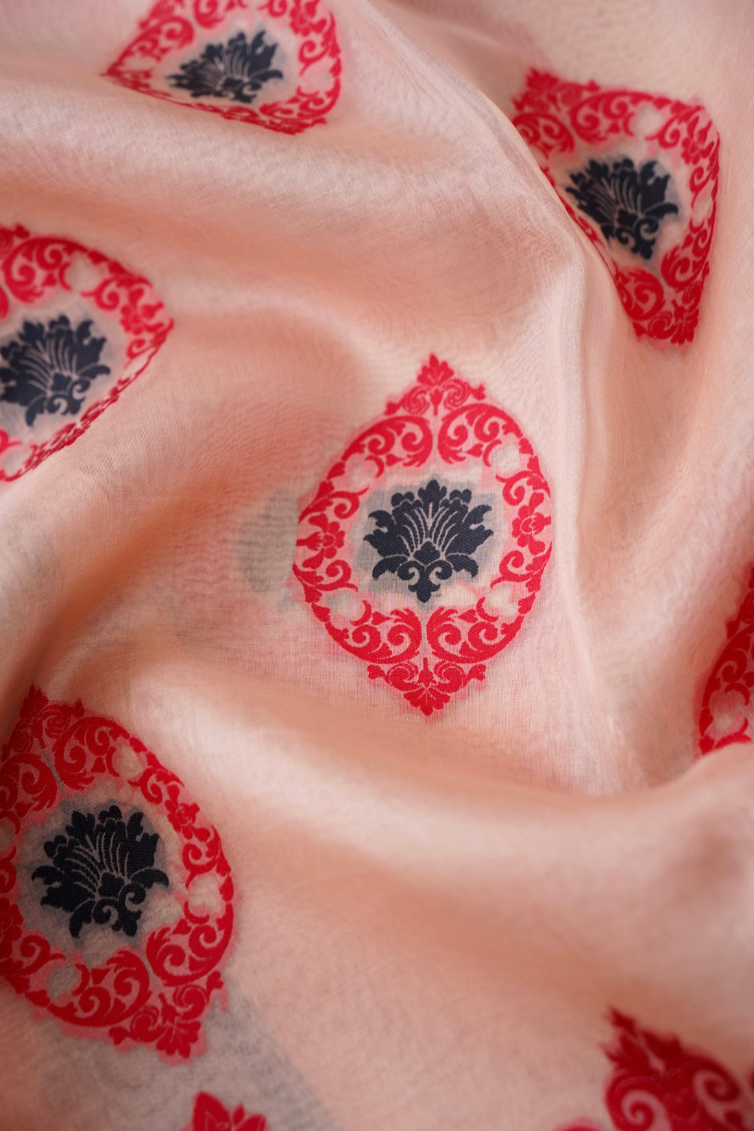Handwoven Banarasi Organza Silk Kadwa Saree in Blush Peach- Soglia