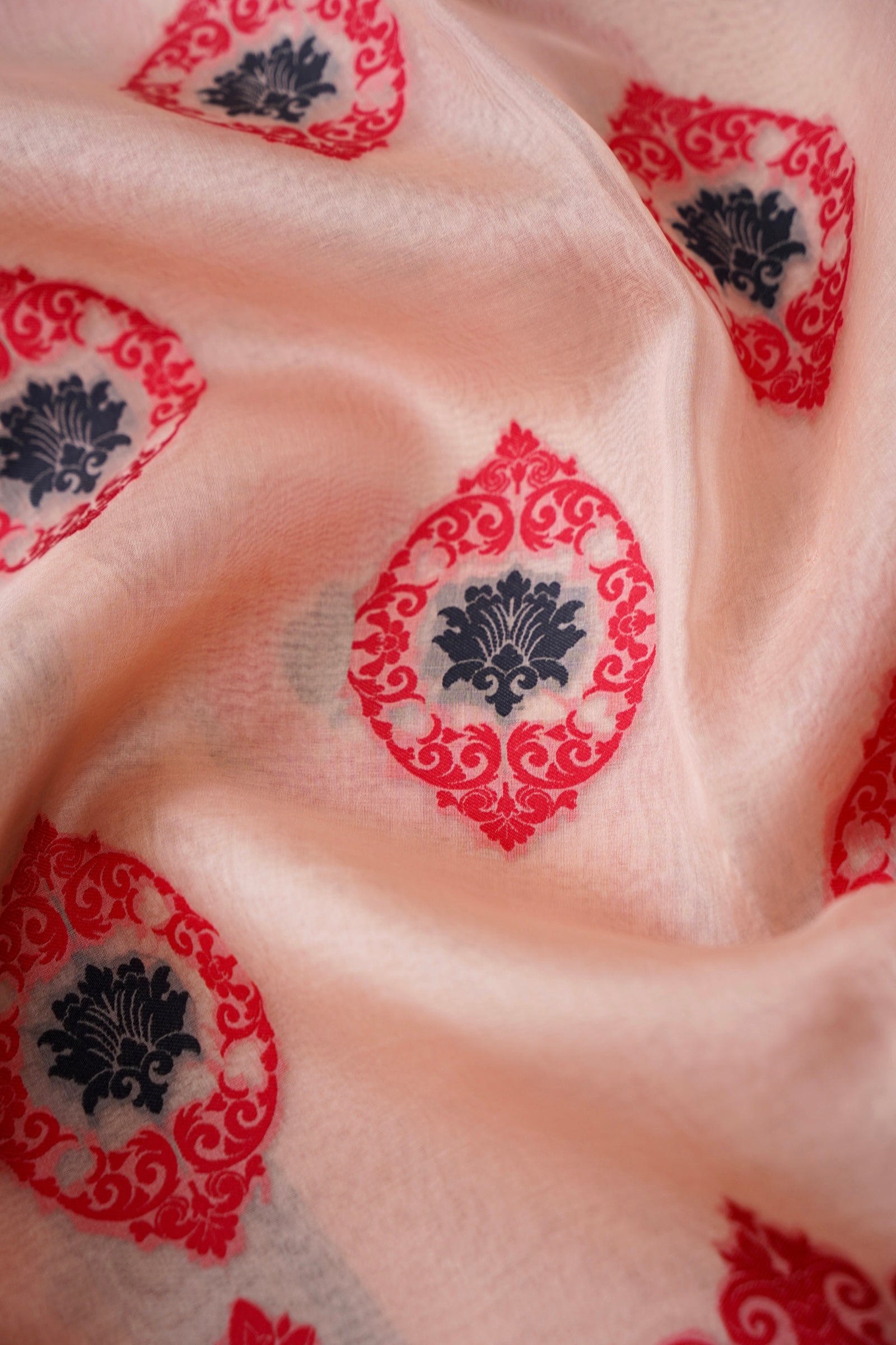 Handwoven Banarasi Organza Silk Kadwa Saree in Blush Peach- Soglia