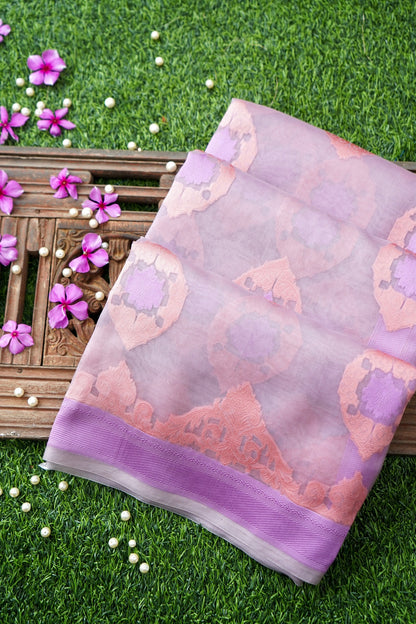 Handwoven Banarasi Organza Silk Kadwa Saree in Lilac- Soglia