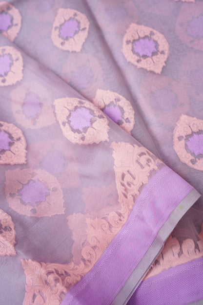 Handwoven Banarasi Organza Silk Kadwa Saree in Lilac- Soglia