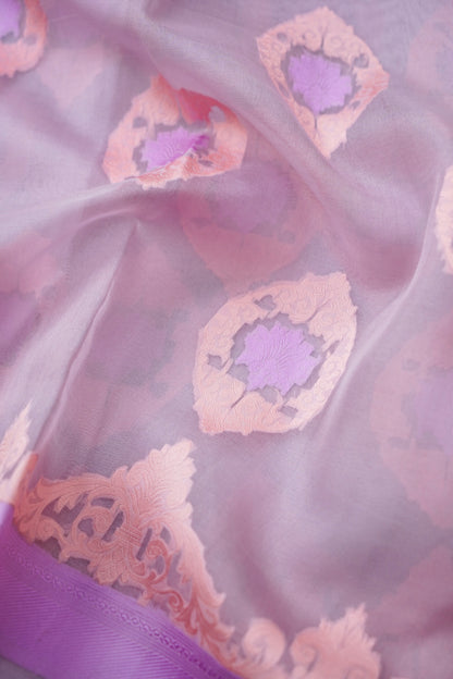 Handwoven Banarasi Organza Silk Kadwa Saree in Lilac- Soglia