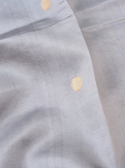 Handloom Banarasi Pure Katan Silk Kadwa Saree in Silver Grey with Bird - Khinkhwab
