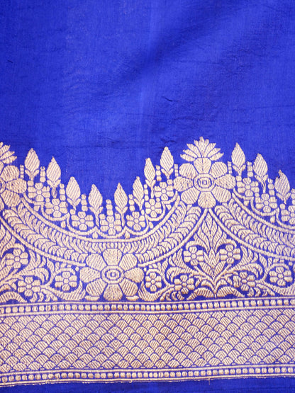 Handloom Banarasi Pure Katan Silk Kadwa Saree in Royal Blue with Floral Gold Border - Khinkhwab