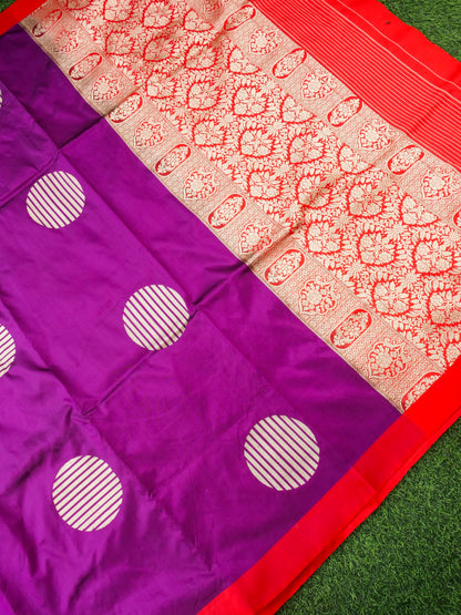 Handloom Banarasi Katan Silk Saree Purple Red Border - Khinkhwab