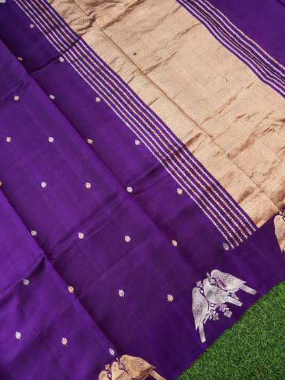 Handloom Banarasi Pure Katan Silk Kadwa Saree in Purple with Bird Motif - Khinkhwab