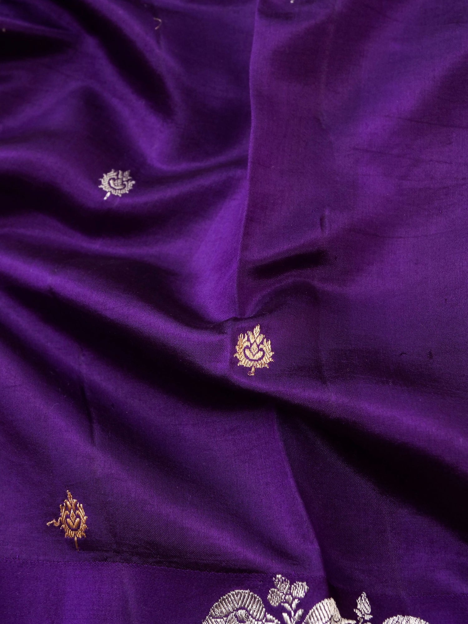 Handloom Banarasi Pure Katan Silk Kadwa Saree in Purple with Bird Motif - Khinkhwab