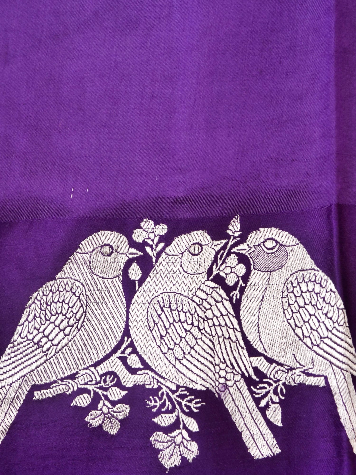 Handloom Banarasi Pure Katan Silk Kadwa Saree in Purple with Bird Motif - Khinkhwab