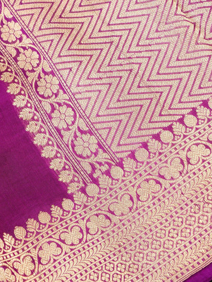 Handloom Banarasi Katan Silk Kadwa Saree Magenta Floral Butis - Khinkhwab