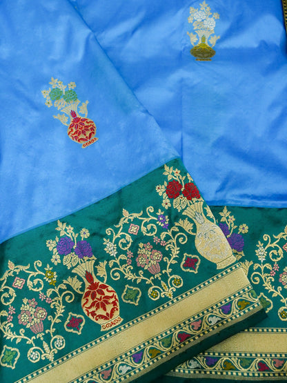 Banarasi Katan Silk Kadwa Tilfi Boota Handloom Saree | Sky Blue - Khinkhwab