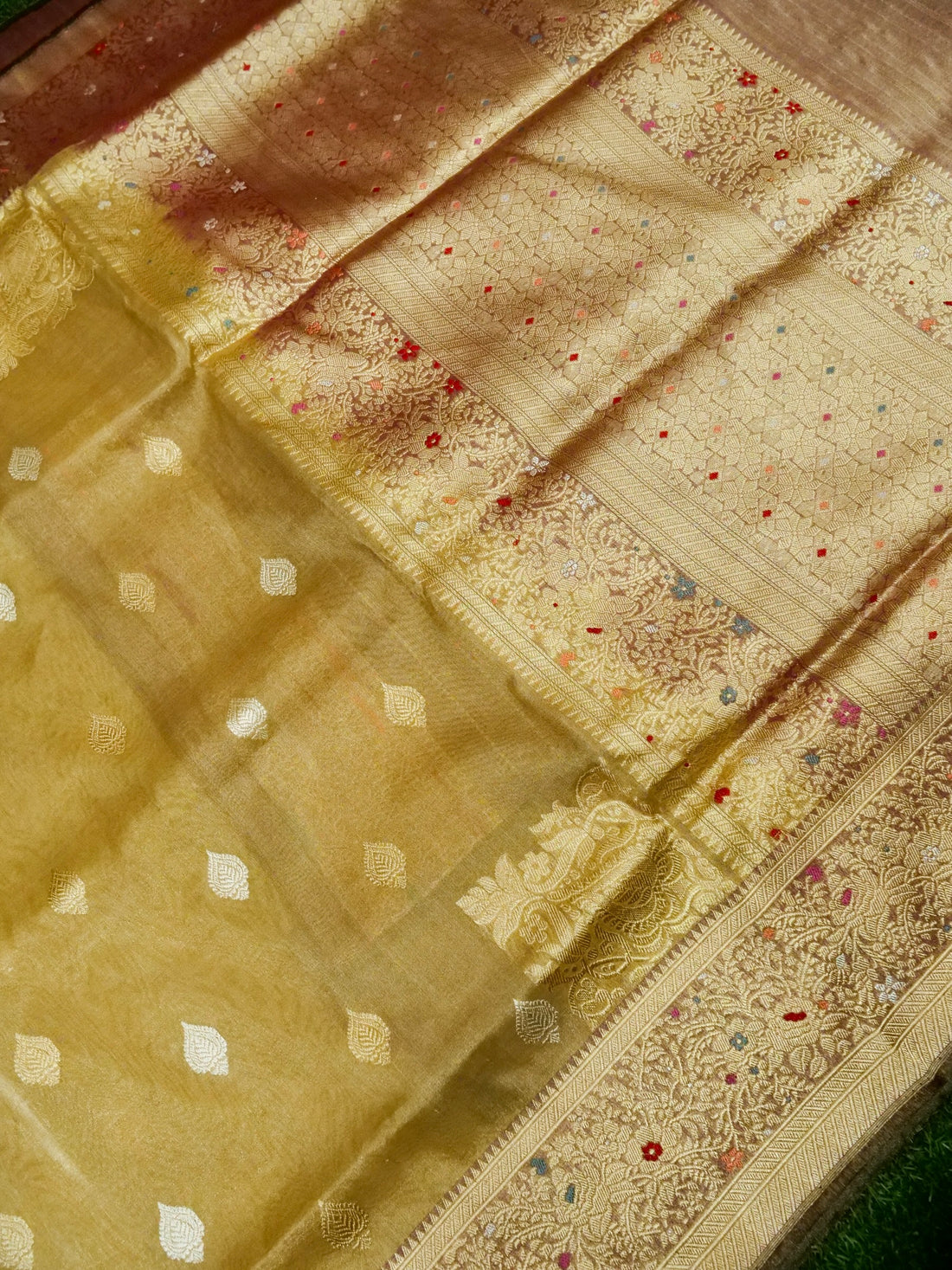 Banarasi Cotton Tissue Kadwa Konia Handloom Saree | Antique Gold - Khinkhwab
