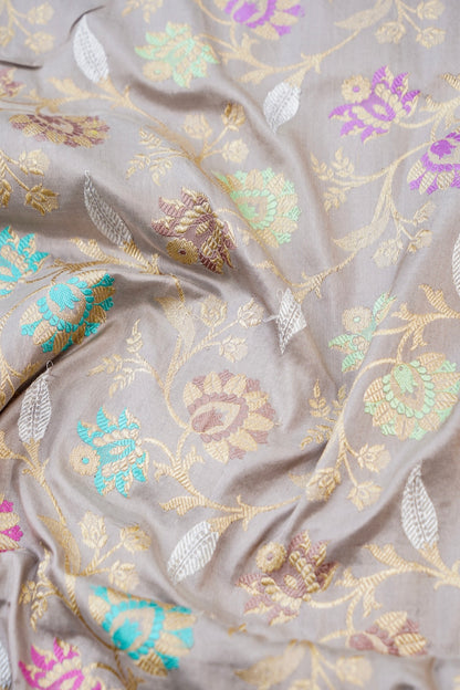 Banarasi Katan Silk Kadwa Jangla Handloom Saree in Lavendar Grey - Khinkhwab