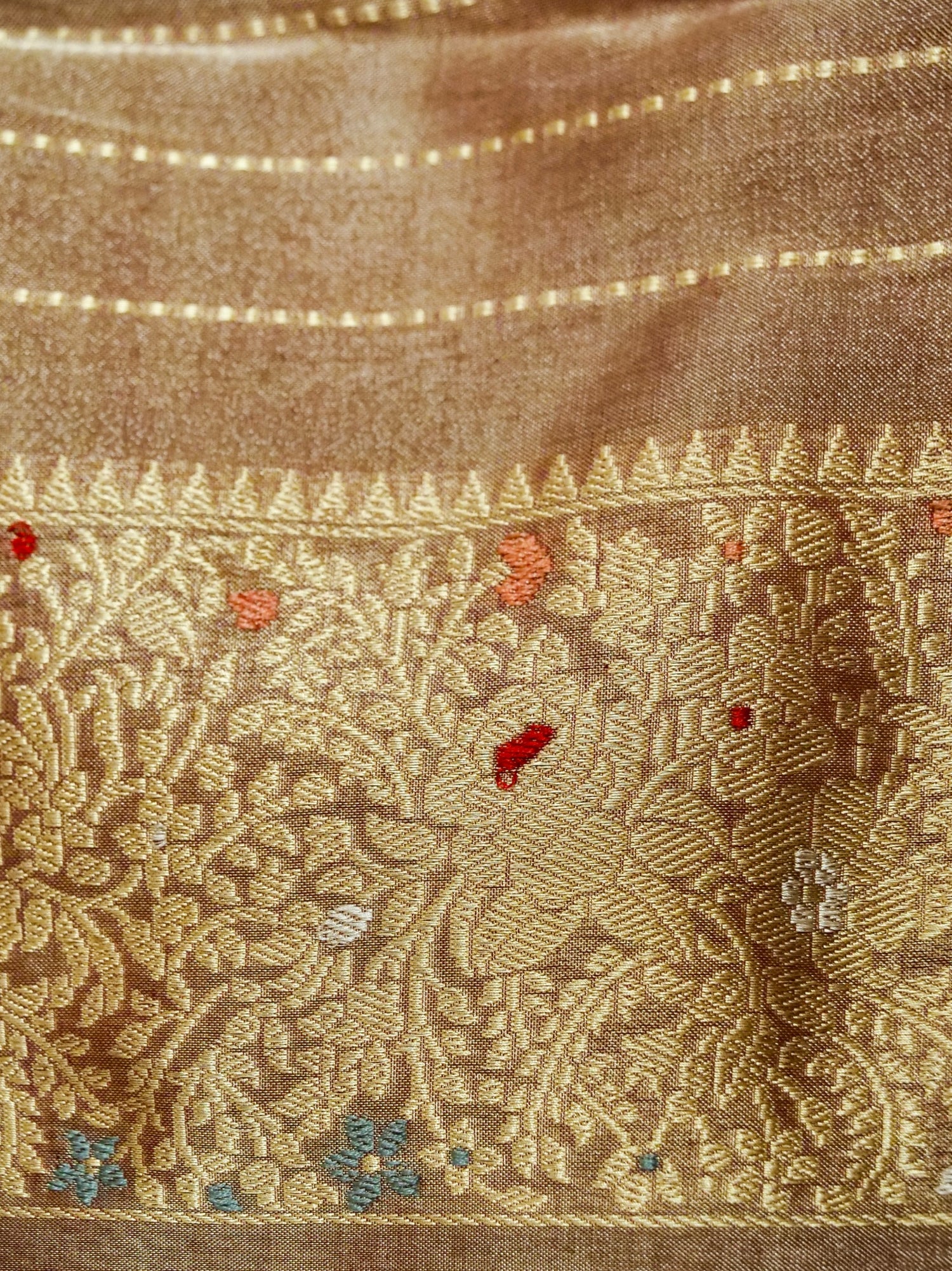 Banarasi Cotton Tissue Kadwa Konia Handloom Saree | Antique Gold - Khinkhwab