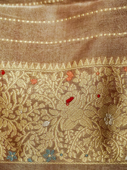 Banarasi Cotton Tissue Kadwa Konia Handloom Saree | Antique Gold - Khinkhwab