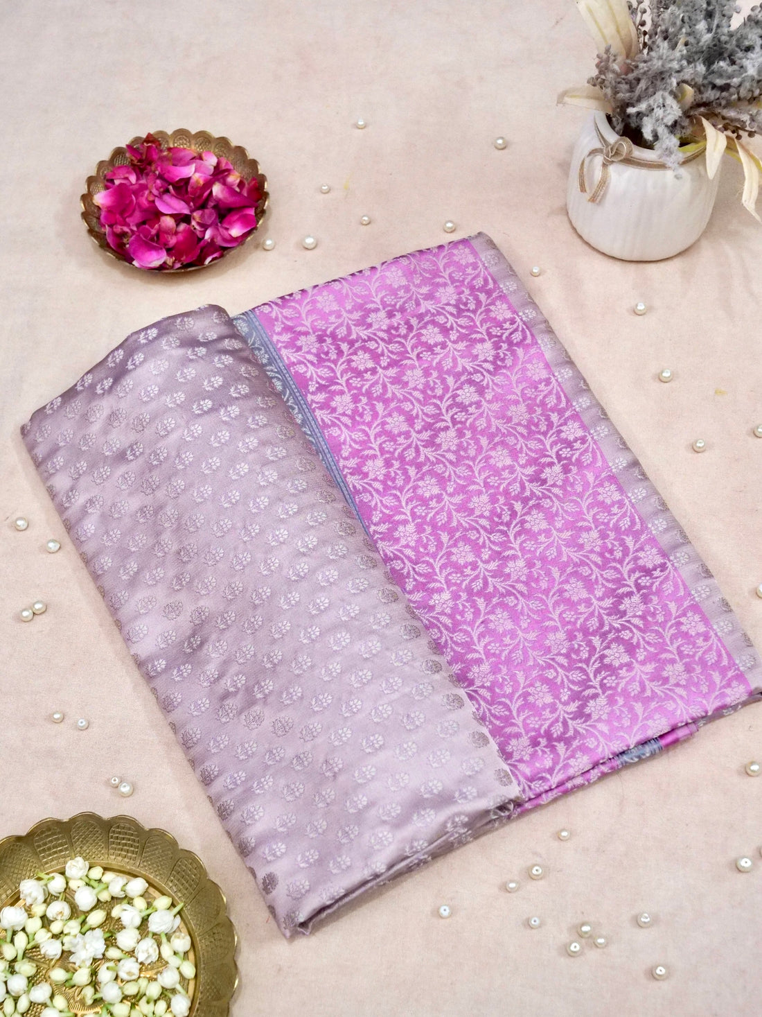 Banarasi Katan Silk Jangla Handwoven Saree in Pink - Khinkhwab