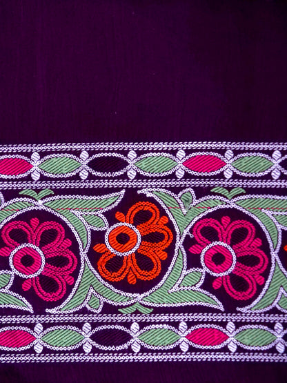 Banarasi Mashru Silk Kadiyal Handwoven Saree in Wine Purple