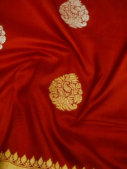 Banarasi Katan Silk Kadwa Alfi Boota Handloom Saree | Rust - Khinkhwab