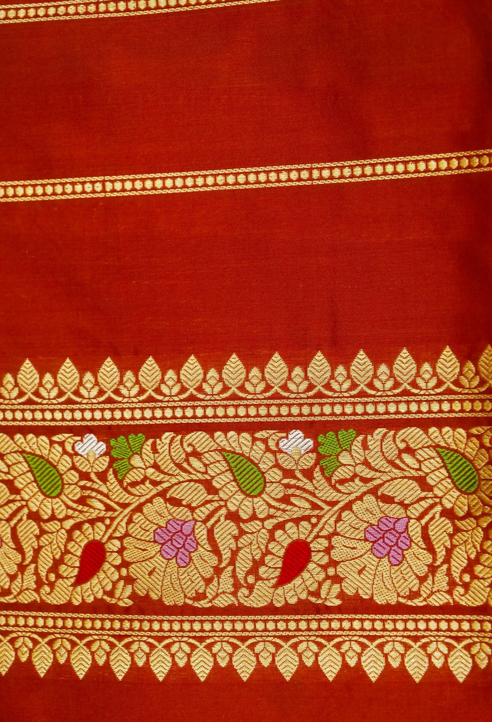 Banarasi Katan Silk Kadwa Alfi Boota Handloom Saree | Rust - Khinkhwab