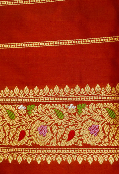 Banarasi Katan Silk Kadwa Alfi Boota Handloom Saree | Rust - Khinkhwab