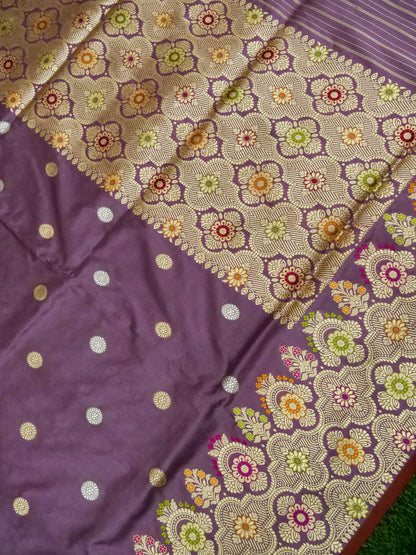 Banarasi Katan Silk Meenakari Border Handloom Saree | Purple - Khinkhwab
