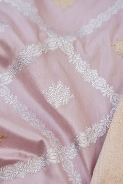 Banarasi Katan Silk Kadwa Handloom Saree in Blush Pink - Khinkhwab
