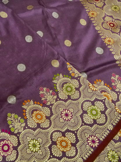 Banarasi Katan Silk Meenakari Border Handloom Saree | Purple - Khinkhwab