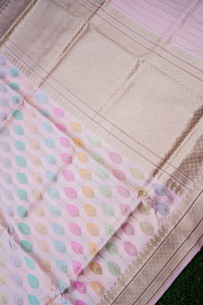 Banarasi Katan Silk Kadwa Handloom Saree in Powder Pink - Khinkhwab
