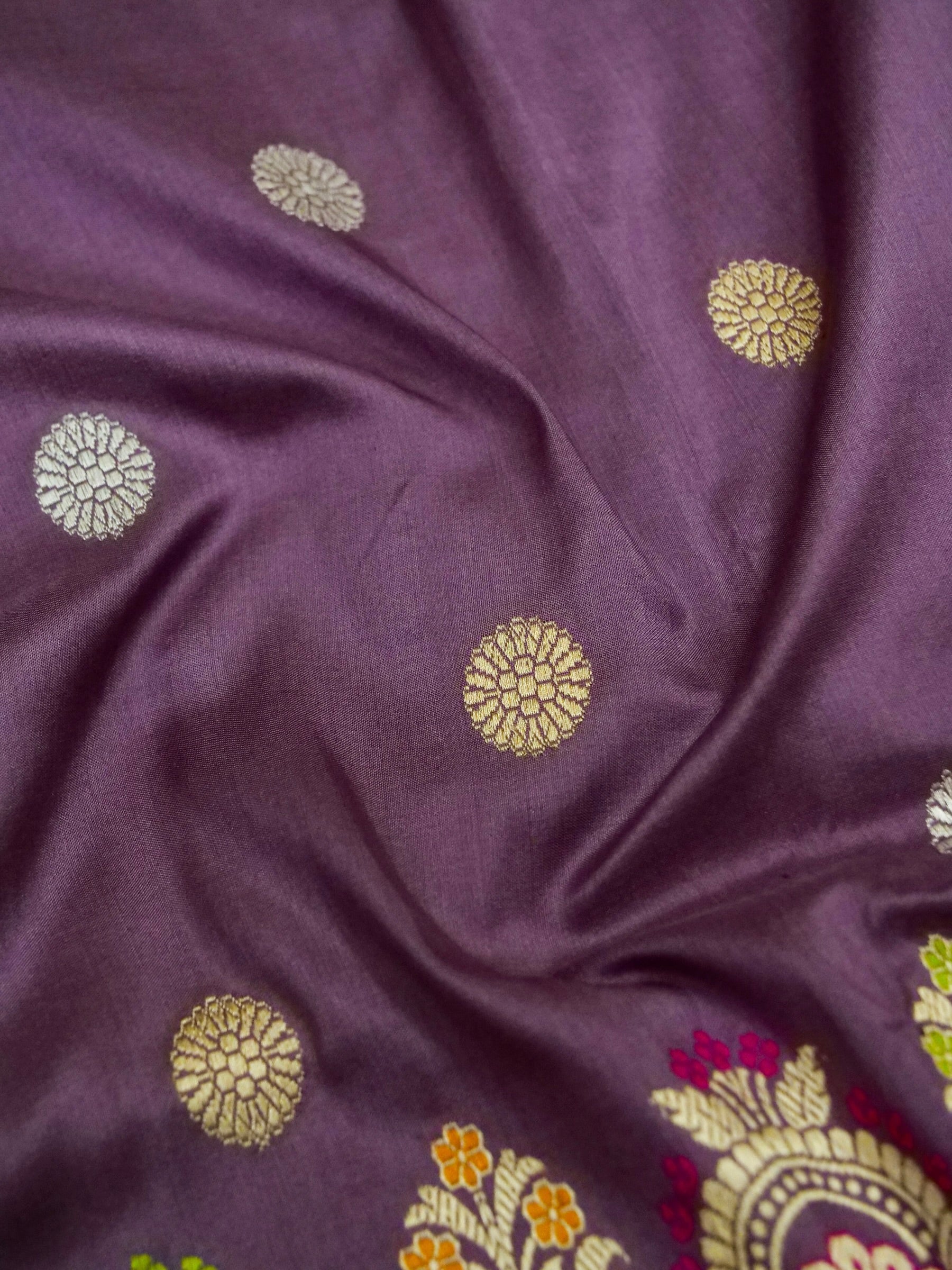 Banarasi Katan Silk Meenakari Border Handloom Saree | Purple - Khinkhwab