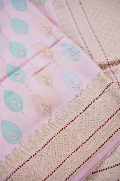 Banarasi Katan Silk Kadwa Handloom Saree in Powder Pink - Khinkhwab