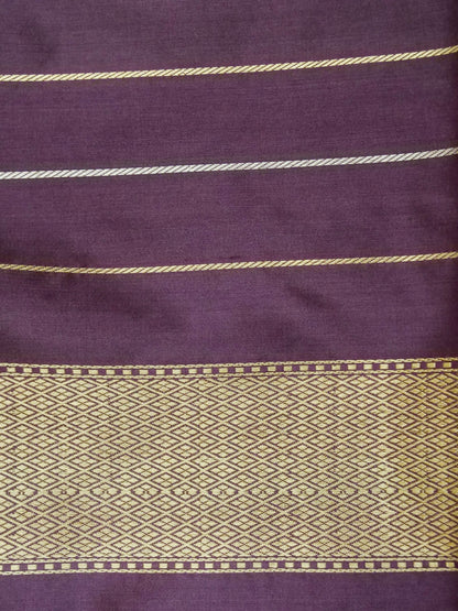 Banarasi Katan Silk Meenakari Border Handloom Saree | Purple - Khinkhwab